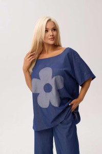 Oversize denimowa bluzka Leo z aplikacją OVERSIZE PLUS SIZE XXL WIOSNA LATO