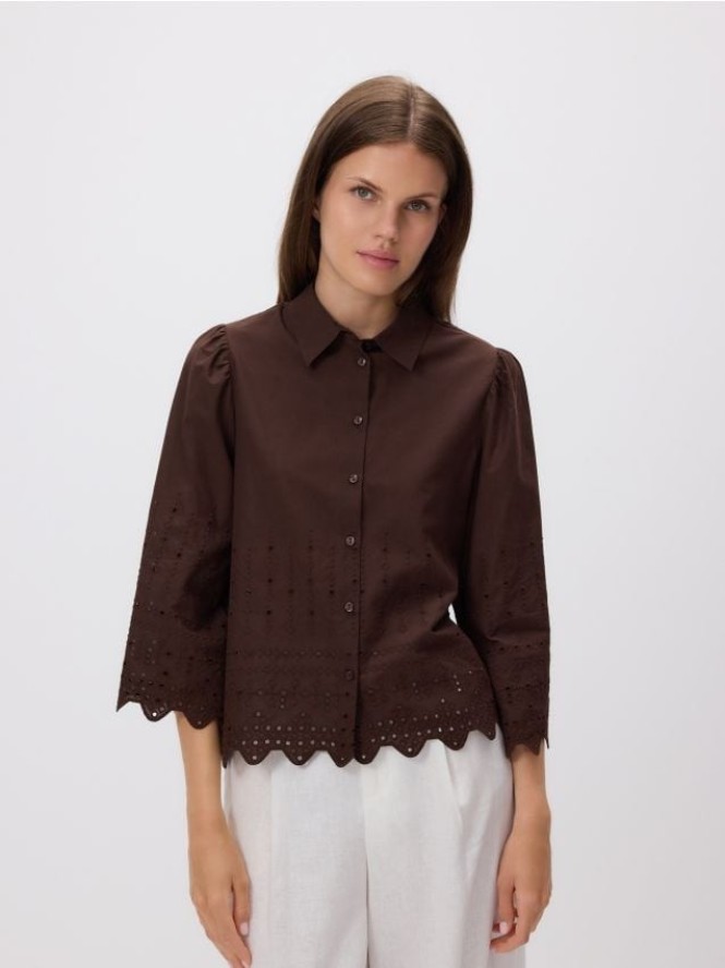 Koszula z ażurowym wzorem - ciemnobrązowy