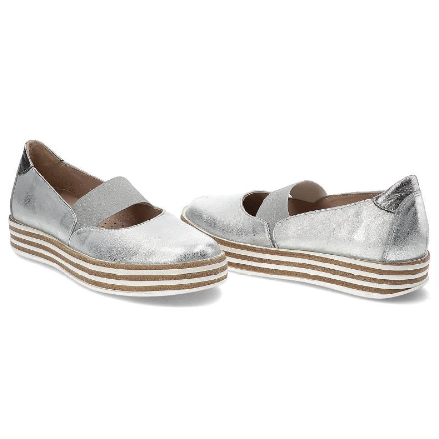 Srebrne Półbuty Simen Skórzane Buty Damskie