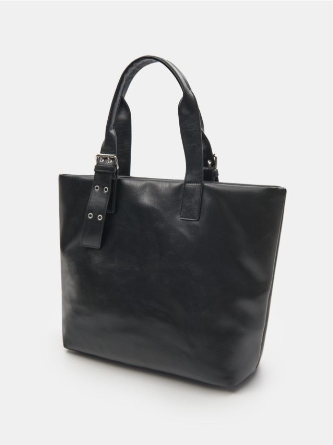 Torebka tote z imitacji skóry - czarny