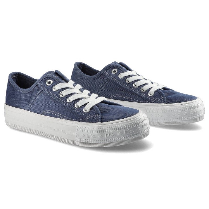 Trampki damskie Lee Cooper, sznurowany fason cholewka tekstylna płócienna niska cholewka przed kostkę gruba platformowa podeszwa gładka klasyczna for