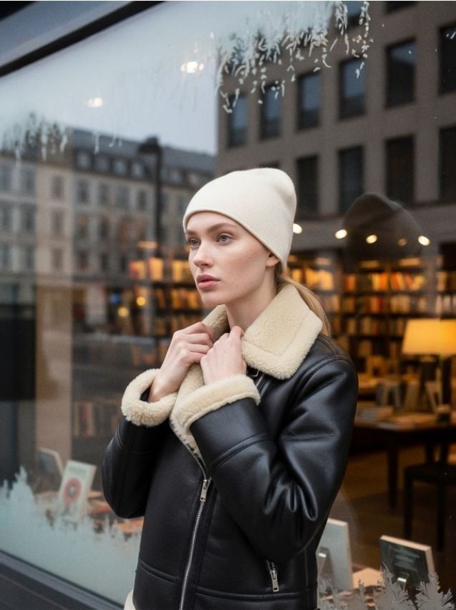 Czapka beanie - kremowy