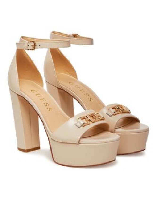 Guess Sandały FLJSET LEA03 Écru