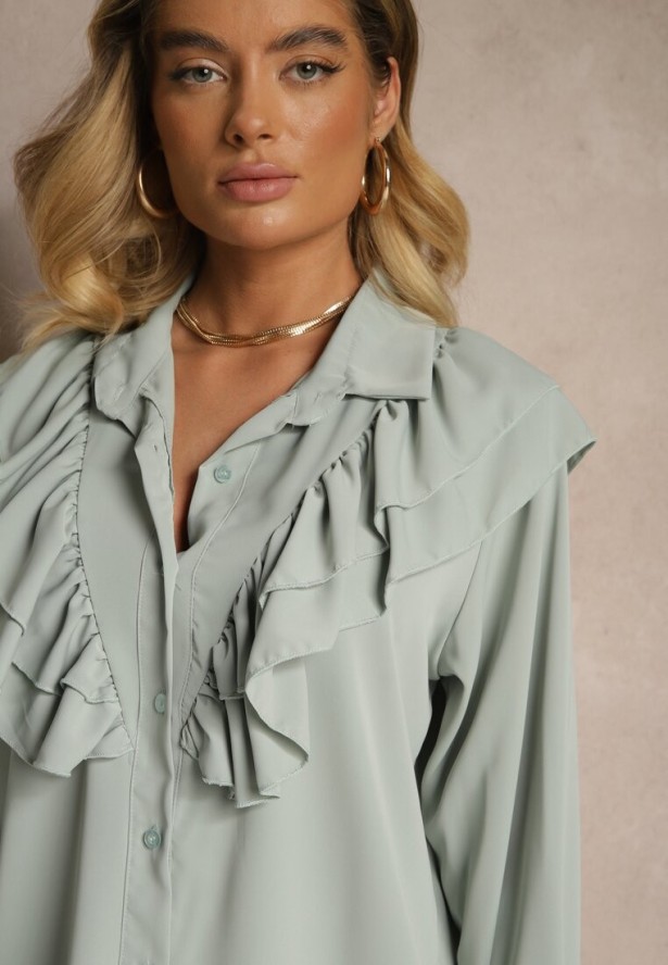 Jasnozielona Koszula Ozdobiona Falbaną Kornella