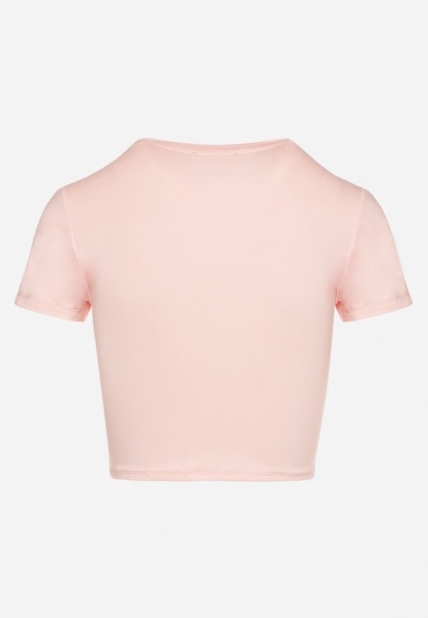 Różowy T-shirt z Wiskozą o Dopasowanym Kroju Typu Crop Top Folirra