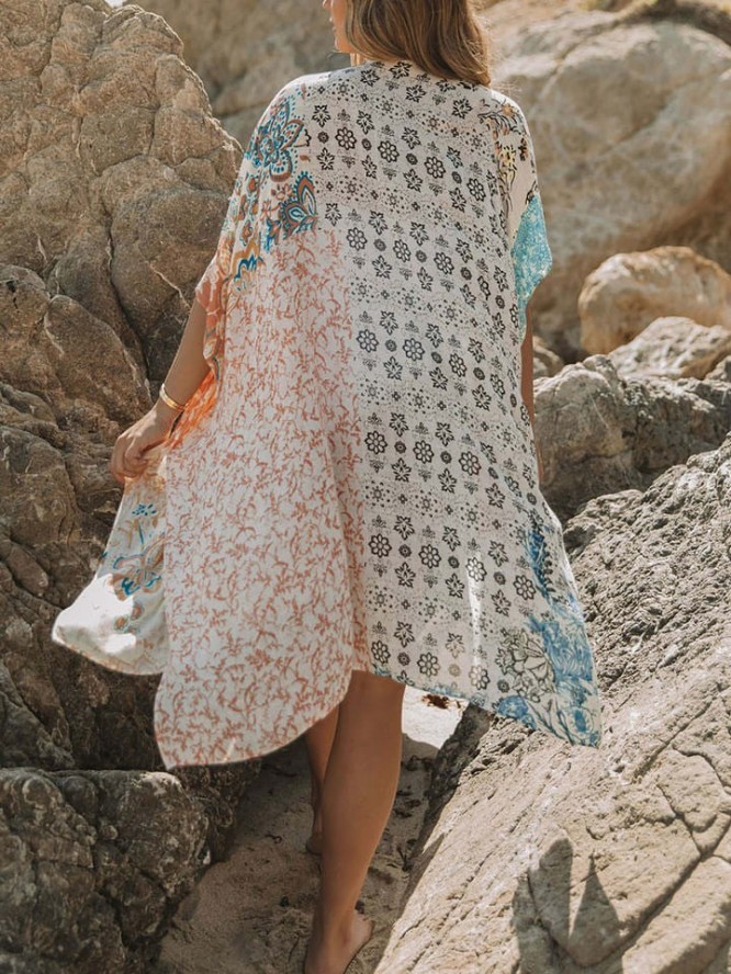 Milan Kiss Kimono w kolorze kremowym ze wzorem rozmiar: S