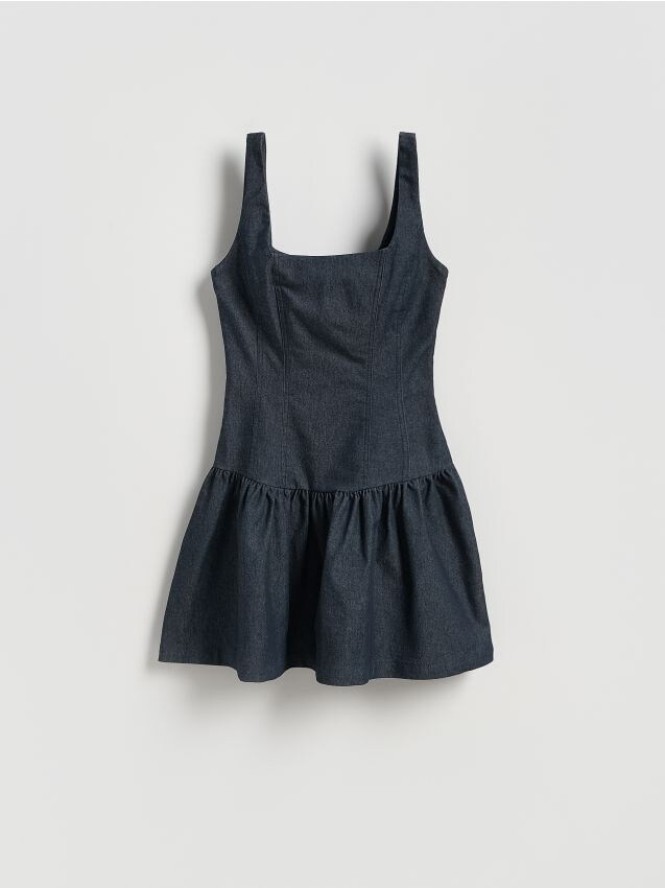 Sukienka mini z falbaną - granatowy