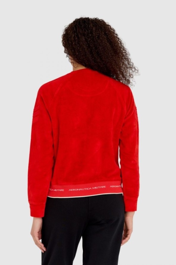 AERONAUTICA MILITARE Czerwona welurowa bluza damska z wieloma zdobieniami, Rozmiar S