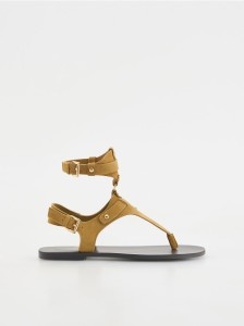 Zamszowe sandały z paskami - ciemnobrązowy