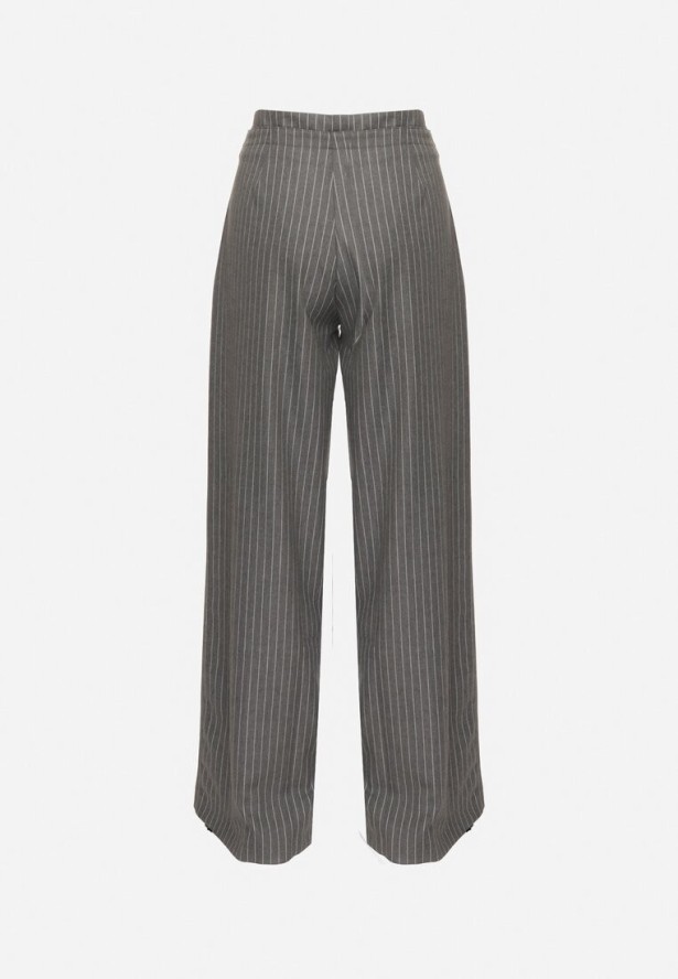 Ciemnoszare Spodnie Garniturowe z Wiskozą z Kieszeniami i Wiązaniem Sevitha