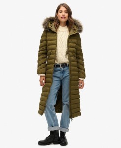 Długi Płaszcz z Kapturem z Sztucznego Futra Fuji od SUPERDRY
