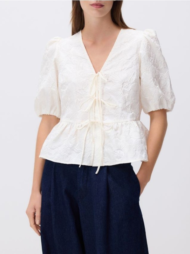 Bluzka z wiązaniami - kremowy