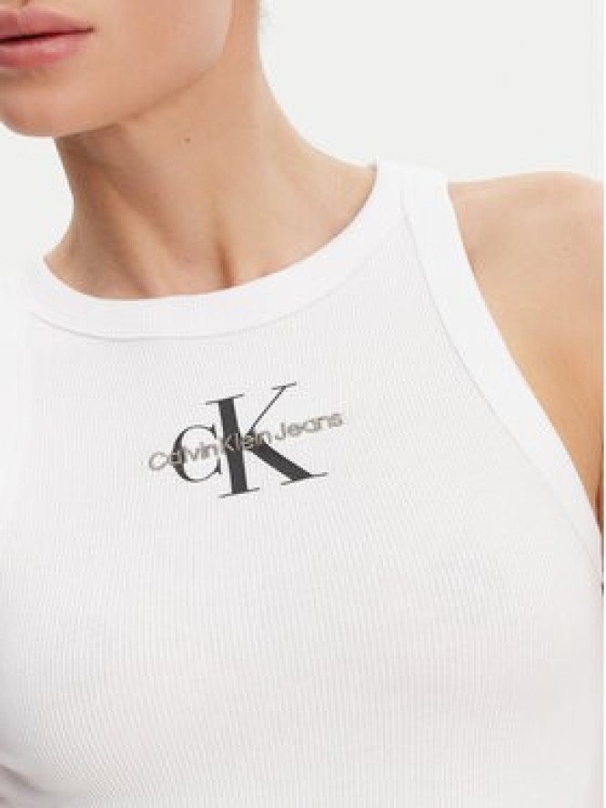 Calvin Klein Jeans Top Monologo J20J225301 Biały Slim Fit