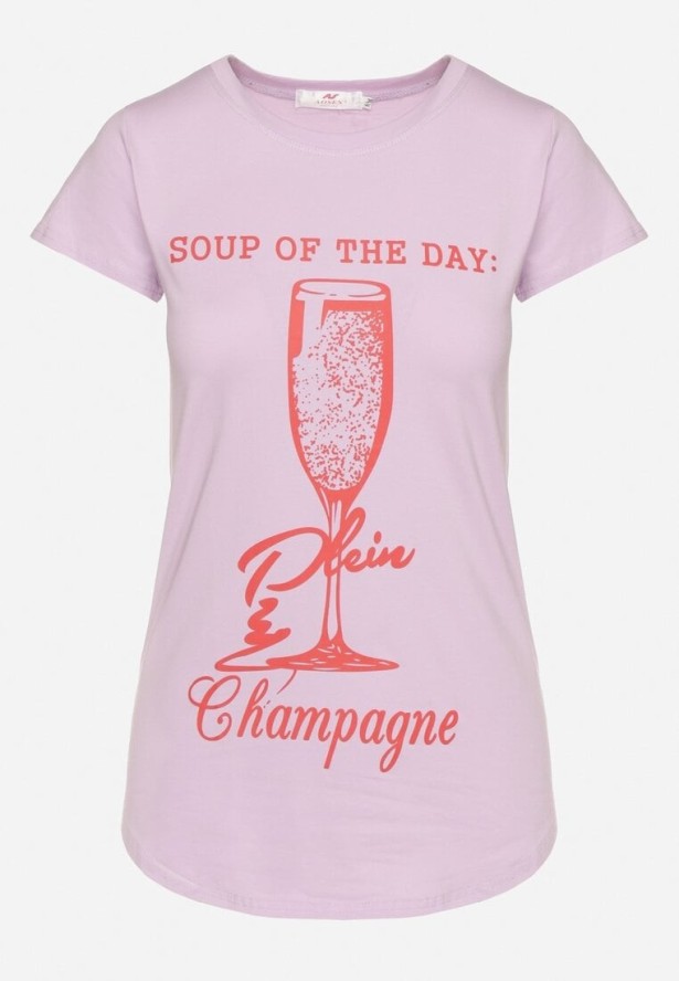 Fioletowy Klasyczny T-shirt z Bawełny Ozdobiony Nadrukiem Getantia