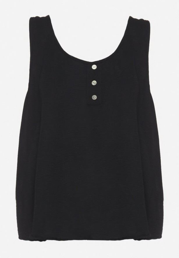 Czarny Top na Szerokich Ramiączkach Zdobiony Guzikami Jenadorea