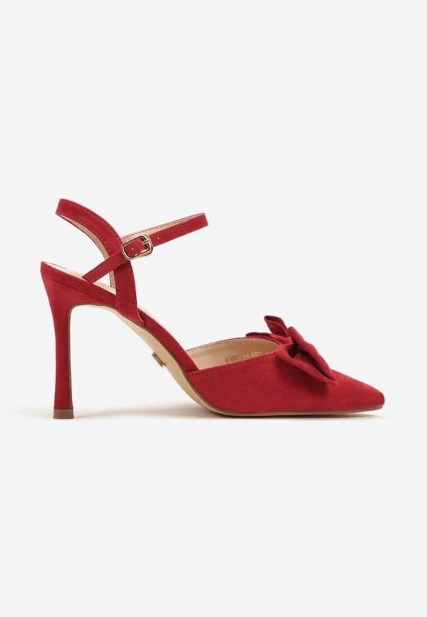 Czerwone Sandały na Szpilce Vices z Kokardą Saralin