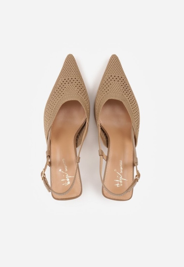 Ciemnobeżowe Ażurowe Sandały na Szpilce Slingback Erilise