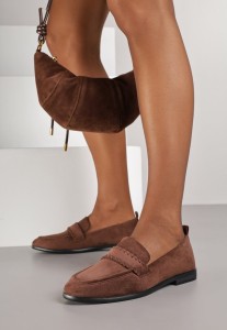 Brązowe Mokasyny Vices z Wkładką ze Skóry Naturalnej i Paskiem z Przeszyciami Fonarrie