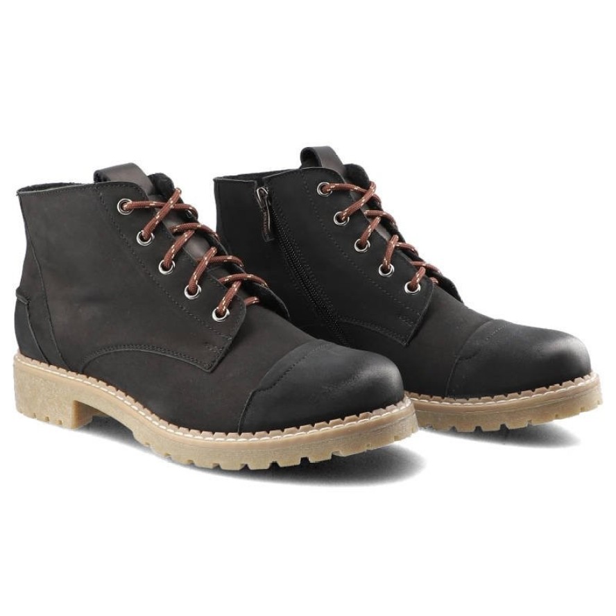 Czarne Botki Pollonus Damskie Skórzane Obuwie