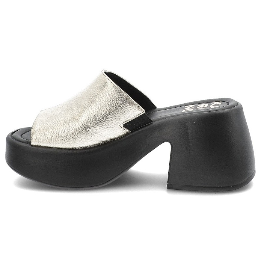 Złote Klapki Karino Eleganckie Obuwie Damskie Na Obcasie