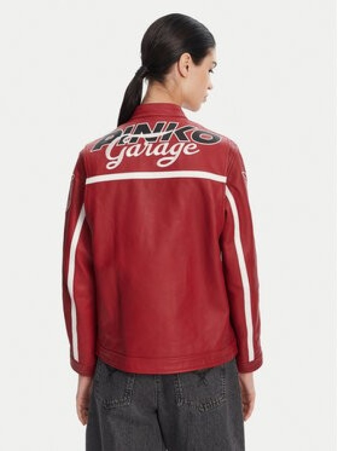 PINKO Kurtka skórzana 105296 Bordowy Regular Fit