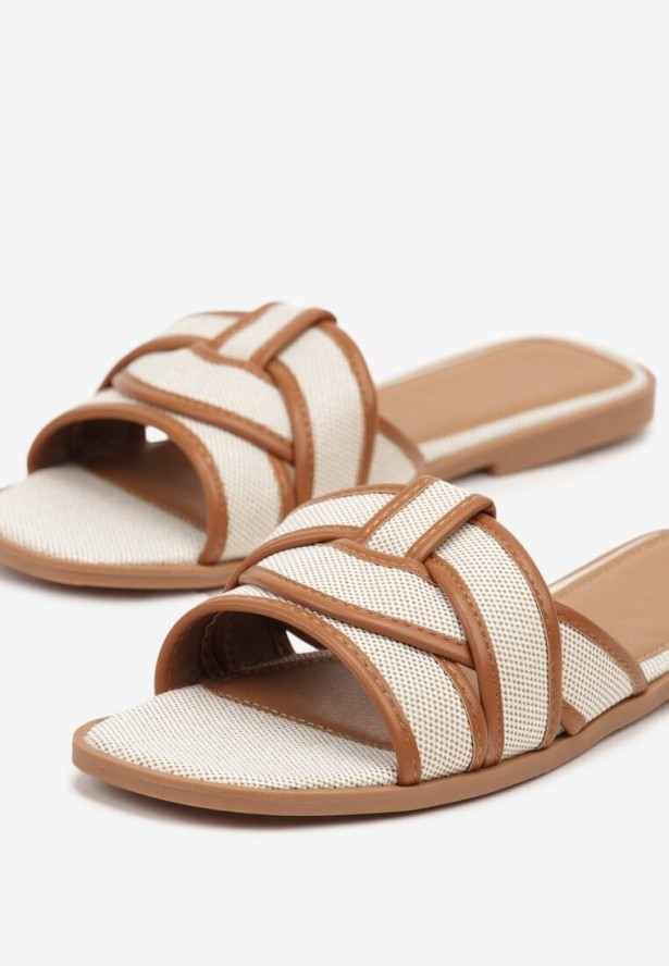 Brązowo-Beżowe Klapki z Geometryczną Cholewką Silanisse