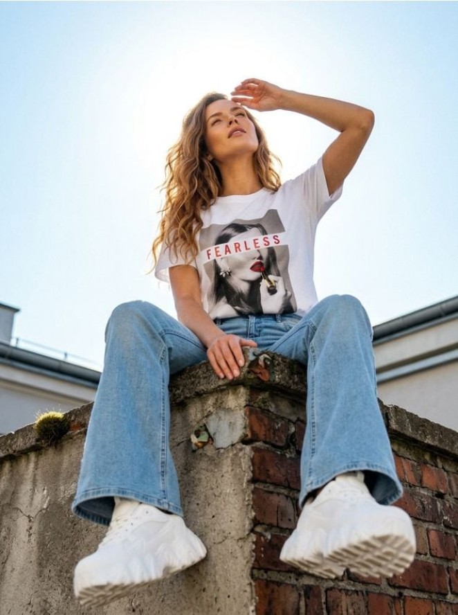 Bawełniana koszulka z nadrukiem - biały