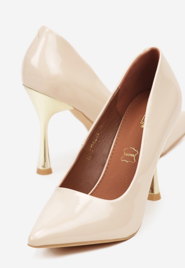 Jasnobeżowe Szpilki Vices na Klepsydrowym Obcasie ze Skórzaną Wkładką Witene