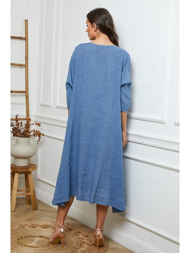 Joséfine Lniana sukienka w kolorze niebieskim rozmiar: L