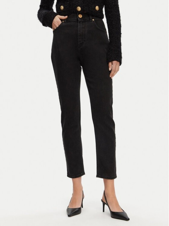 Balmain Jeansy DF1MG007DB67 Czarny Slim Fit