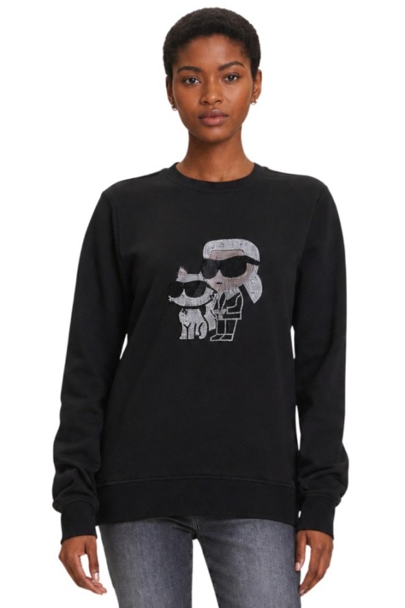 KARL LAGERFELD Czarna damska bluza z cyrkoniami Ikon Rs Duo, Rozmiar M
