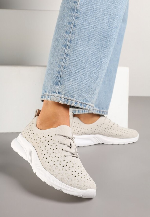 Jasnoszare Sneakersy z Ażurową Cholewką Uliravia