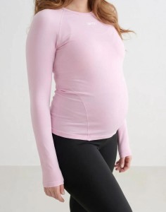 Damski top sportowy z długim rękawem ciążowy, szybkoschnący Soft Basic różowy