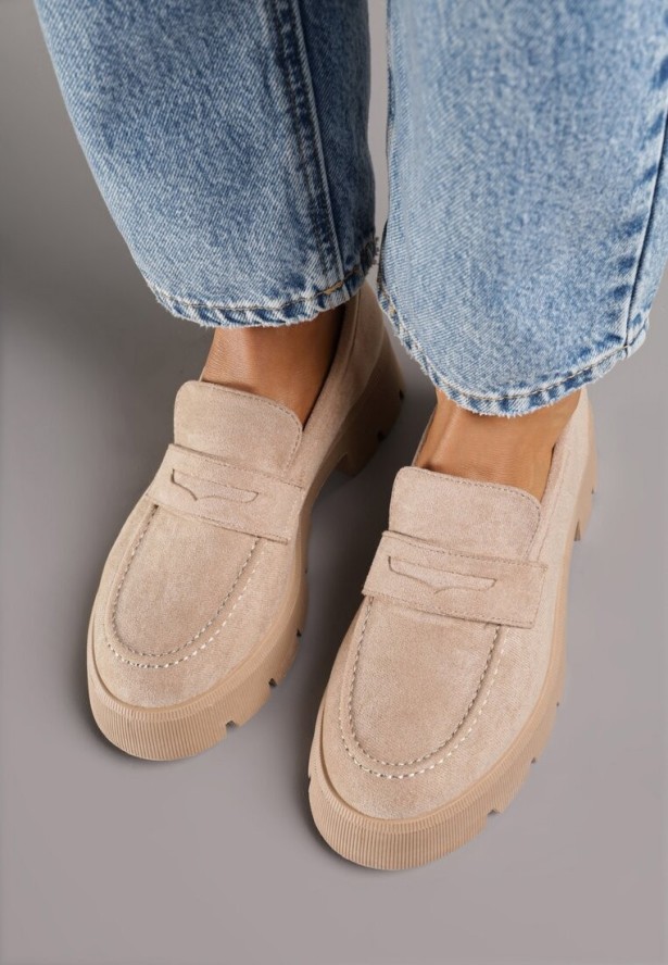 Beżowe Mokasyny na Grubej Podeszwie Samil