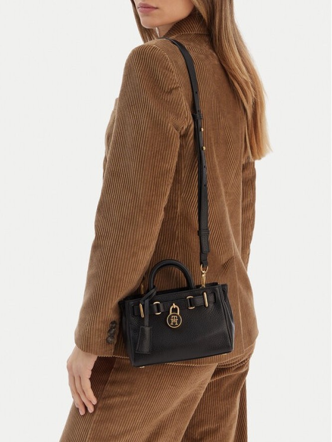 Tommy Hilfiger Torebka American Icon Micro Tote Leather AW0AW18167 Czarny