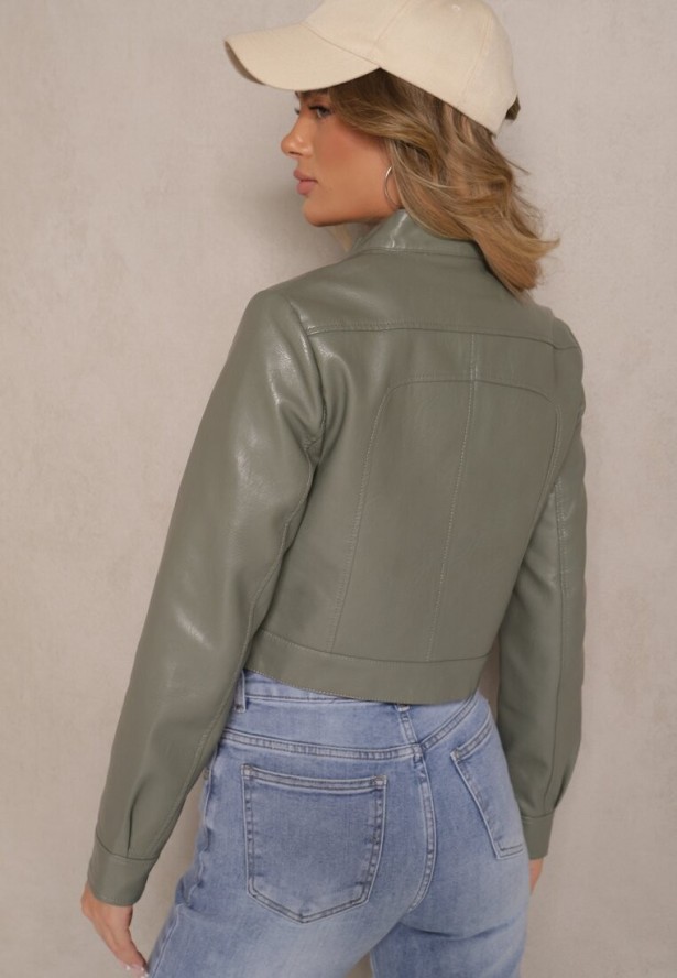 Jasnozielona Motocyklowa Kurtka o Kroju Ramoneski z Klamerką Zollia