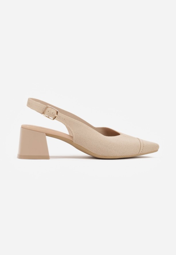 Ciemnobeżowe Czółenka VICES Soft Fit Slingback na Lakierowanym Słupku z Elastyczną Cholewką Comfort Coromenis