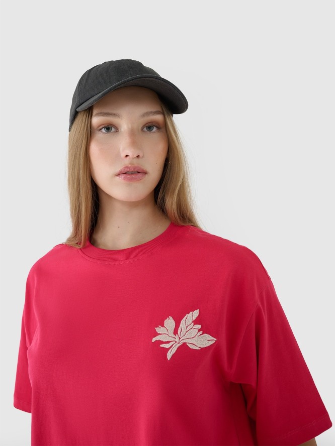 4F T-shirt oversize z nadrukiem damski - różowy M