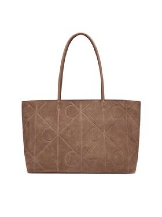 Calvin Klein Torebka Emblem Aop Embossed Suede Tote LV04F3334G Beżowy