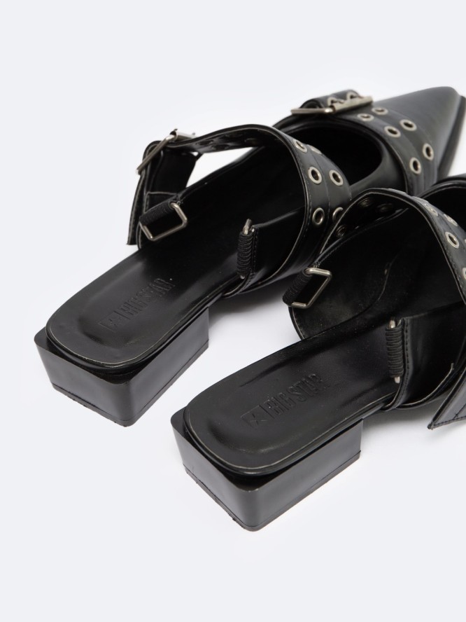 Baleriny damskie w szpic z odkrytą piętą 2w1 czarne NN274003 906