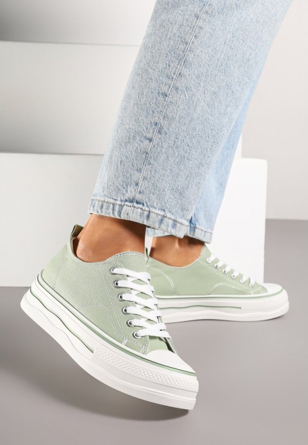 Jasnozielone Klasyczne Trampki na Grubej Podeszwie Natileva