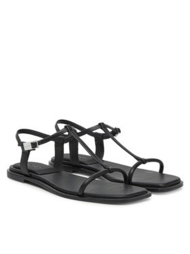 Calvin Klein Sandały Flat Sandal Squared Buckle Lth HW0HW02556 Czarny