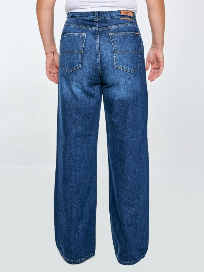 Jeansy damskie z szeroką nogawką granatowe Atrea 514