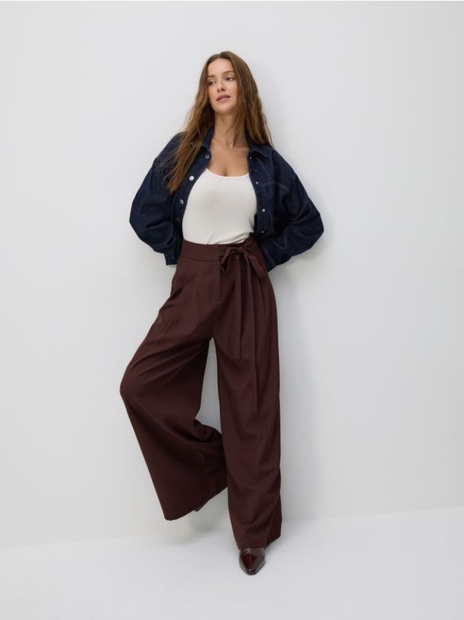 Spodnie z wiązaniem - ciemnobrązowy