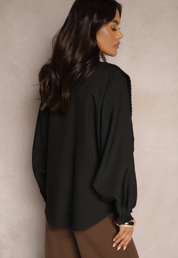 Czarna Koszula Nietoperz z Naszytą Kamizelką z Dzianiny Hanoreth