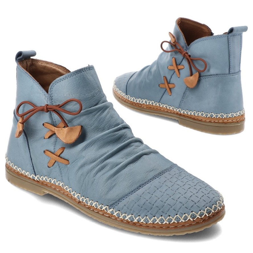 Niebieskie Botki Ravini Skórzane Obuwie Damskie