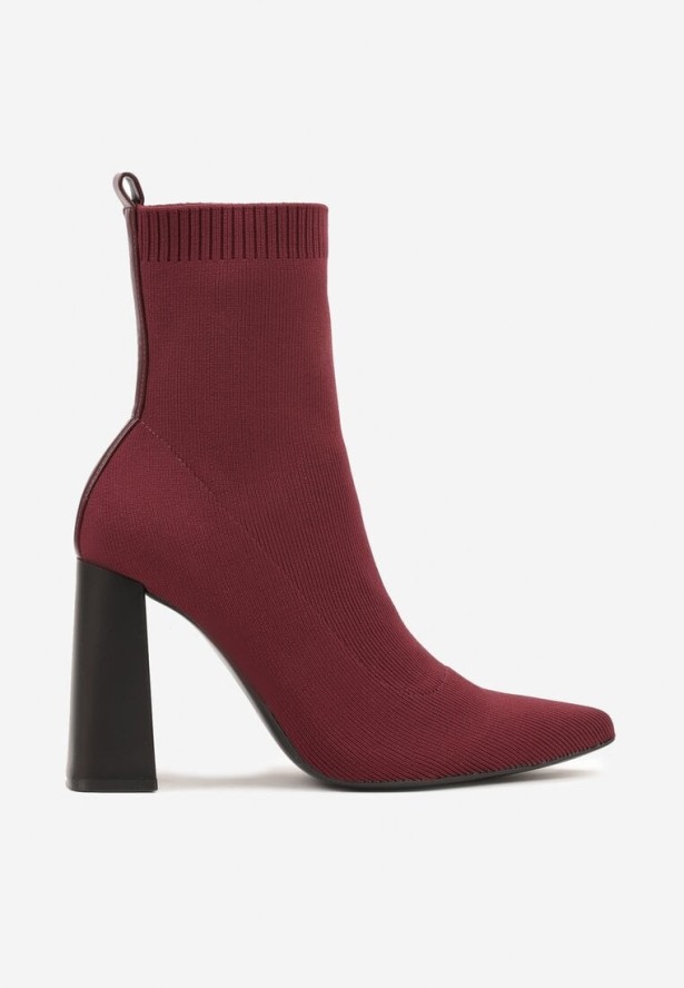 Bordowe Botki Vices na Obcasie o Geometrycznym Kształcie z Elastyczną Cholewką Falurea
