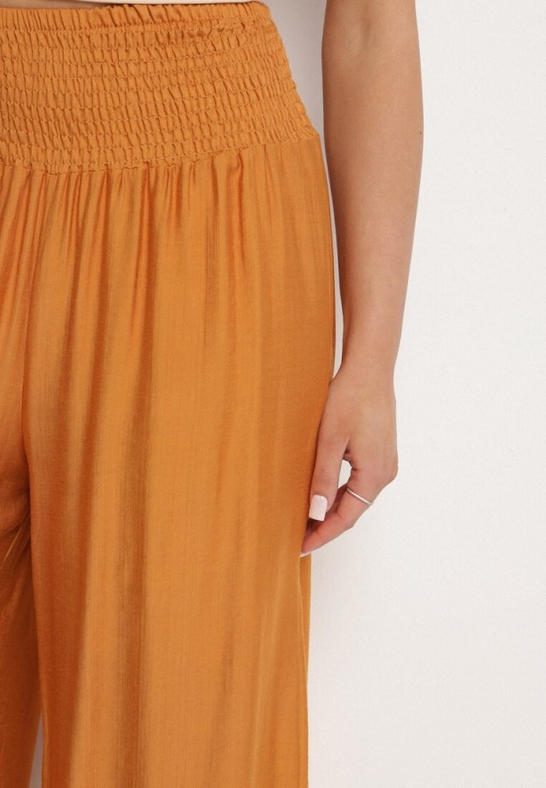 Pomarańczowe Wiskozowe Szerokie Spodnie z Wysokim Stanem Orrilia