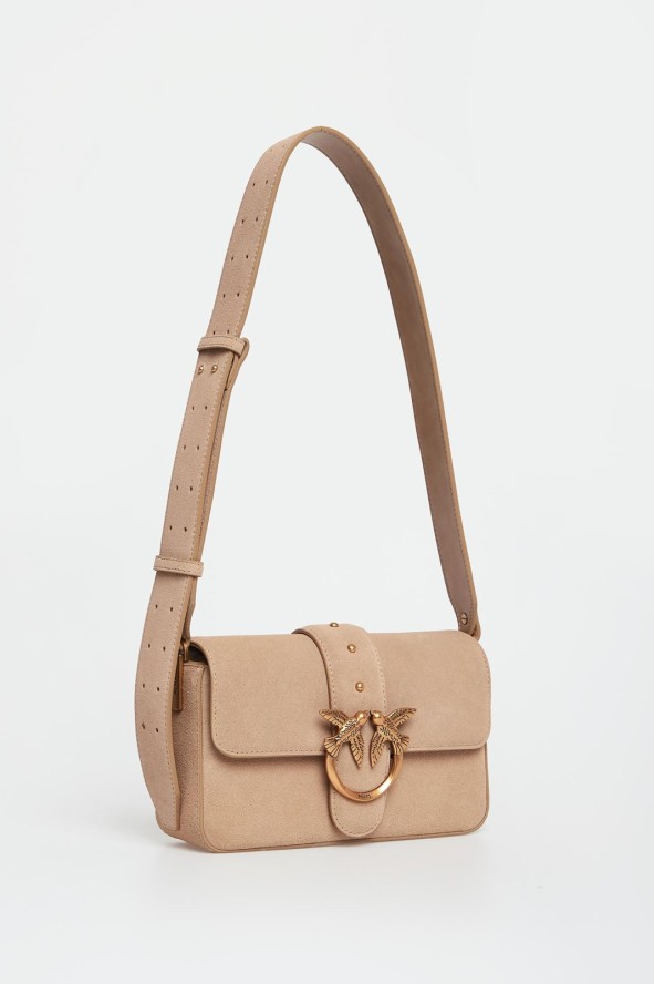Torebka damska zamszowa skóra Mini Slouchy Fl Suede PINKO