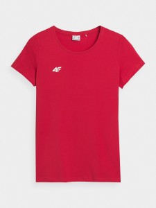 4F T-shirt slim gładki damski - czerwony L